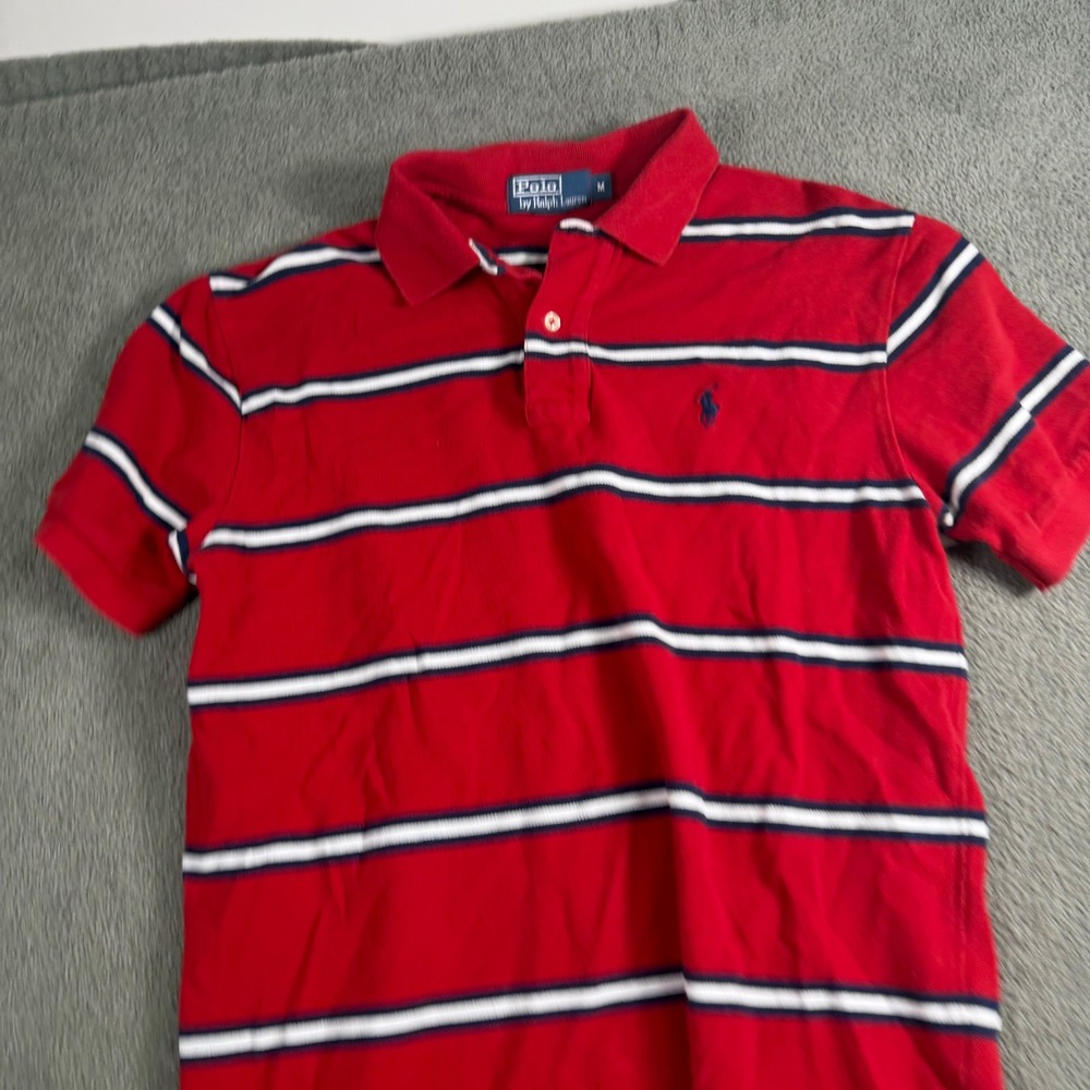 Polo Ralph Lauren Mens Red Striped Short Sleeve Polo Shirt Size M Pony Logo